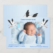 Stork Design Baby Boy Birth Aankondiging (Voorkant / Achterkant)