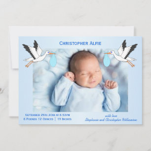 Stork Design Baby Boy Birth Aankondiging
