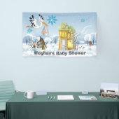 Stork die baby naar huis brengt in de winter spandoek (Beurs)