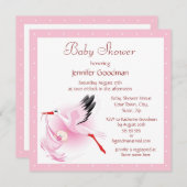Stork die Baby roze Baby shower levert Kaart (Voorkant / Achterkant)