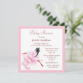 Stork die Baby roze Baby shower levert Kaart (Staand voorkant)