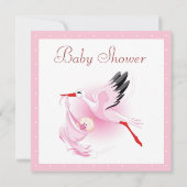 Stork die Baby roze Baby shower levert Kaart (Achterkant)