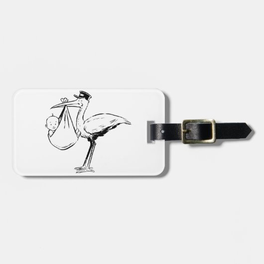 Stork die een Baby Bagagelabels houdt (Voorkant horizontaal)