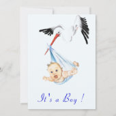 Stork en Baby Boy Shower Uitnodiging Voorbeeld (Achterkant)