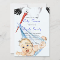Stork en Baby Boy Shower Uitnodiging Voorbeeld