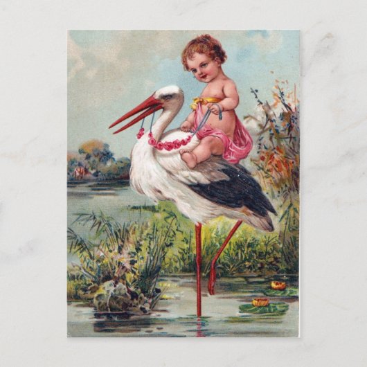 Stork en Baby Briefkaart (Voorkant)