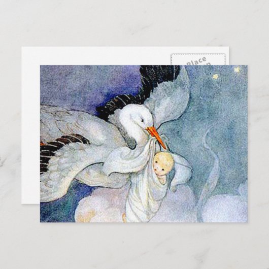 Stork en Baby Briefkaart (Voorkant / Achterkant)