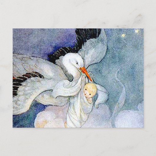 Stork en Baby Briefkaart (Voorkant)