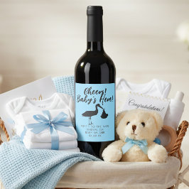 Stork en Baby Cheers Blue Wine Label Wijn Etiket