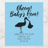 Stork en Baby Cheers Blue Wine Label Wijn Etiket (Enkel label)