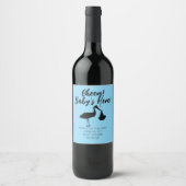 Stork en Baby Cheers Blue Wine Label Wijn Etiket (Voorkant)