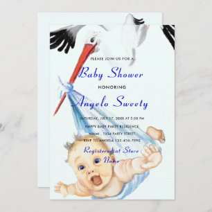 Stork en Baby Funny Baby Boy Shower Uitnodiging