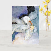 Stork en Baby Kaart (Gele Bloem)