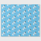 Stork en Baby op blauw Cadeaupapier (Vlak)