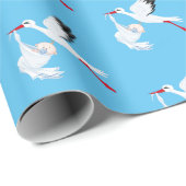 Stork en Baby op blauw Cadeaupapier (Rol Hoek)