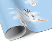 Stork en Baby op blauw Cadeaupapier (Rol Hoek)