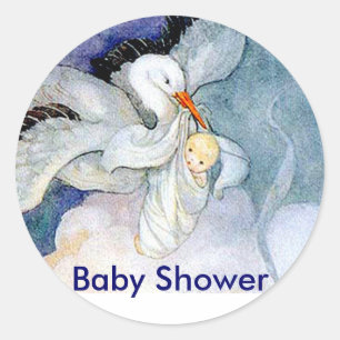 Stork en Baby Ronde Sticker