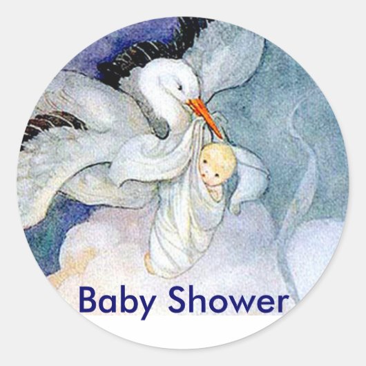 Stork en Baby Ronde Sticker (Voorkant)