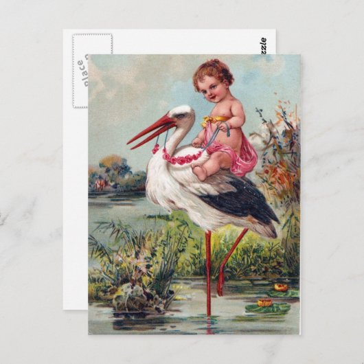 Stork en Baby vanaf 1909 Briefkaart (Voorkant / Achterkant)