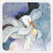 Stork en Baby Vierkante Sticker (Voorkant)