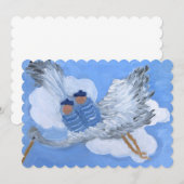Stork en Flying Twin Boys Uitnodiging (Voorkant / Achterkant)