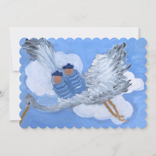 Stork en Flying Twin Boys Uitnodiging (Voorkant)