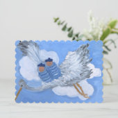Stork en Flying Twin Boys Uitnodiging (Staand voorkant)
