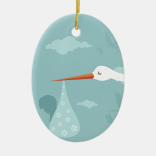 Stork en kind keramisch ornament