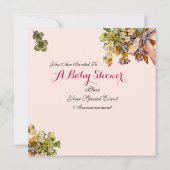 STORK, FLOWERS GiRL BABY SHOWER BIRTH STATUS Kaart (Achterkant)