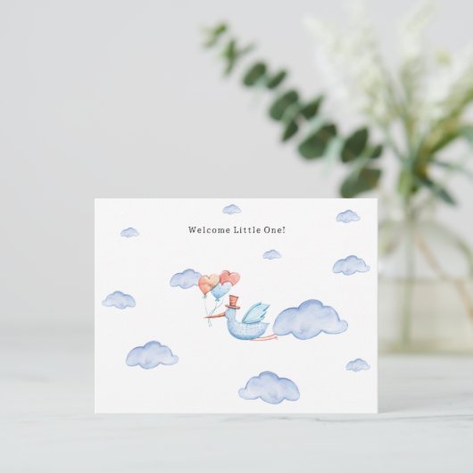 Stork Flying Through The Clouds Welcome New Baby Briefkaart (Staand voorkant)