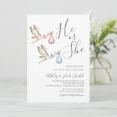 Stork Gender Reveal Invitation Kaart (Staand voorkant)