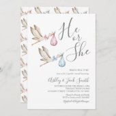 Stork Gender Reveal Invitation Kaart (Voorkant / Achterkant)