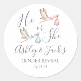 Stork Gender Reveal Invitation Ronde Sticker