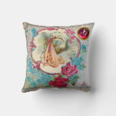 STORK GIRL BABY SHOWER FLORAL MONOGRAM Keepslag Kussen (Achterkant)