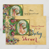 STORK GIRL BABY SHOWER FLORAL PARCHMENT MONOGRAM KAART (Voorkant / Achterkant)