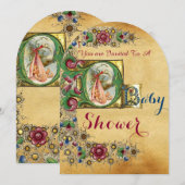 STORK GIRL BABY SHOWER FLORAL PARCHMENT MONOGRAM KAART (Voorkant / Achterkant)
