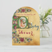 STORK GIRL BABY SHOWER FLORAL PARCHMENT MONOGRAM KAART (Staand voorkant)