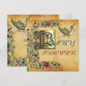 STORK GIRL BABY SHOWER FLORAL PARCHMENT MONOGRAM KAART (Voorkant / Achterkant)