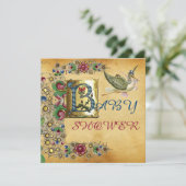 STORK GIRL BABY SHOWER FLORAL PARCHMENT MONOGRAM KAART (Staand voorkant)