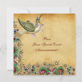 STORK GIRL BABY SHOWER FLORAL PARCHMENT MONOGRAM KAART (Achterkant)