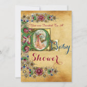 STORK GIRL BABY SHOWER FLORAL PARCHMENT MONOGRAM KAART (Voorkant)
