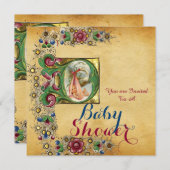 STORK GIRL BABY SHOWER FLORAL PARCHMENT MONOGRAM KAART (Voorkant / Achterkant)