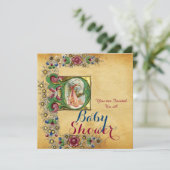 STORK GIRL BABY SHOWER FLORAL PARCHMENT MONOGRAM KAART (Staand voorkant)