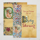 STORK GIRL BABY SHOWER FLORAL PARCHMENT MONOGRAM KAART (Voorkant / Achterkant)