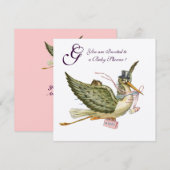 STORK GIRL BABY SHOWER MONOGRAM Pink White Kaart (Voorkant / Achterkant)