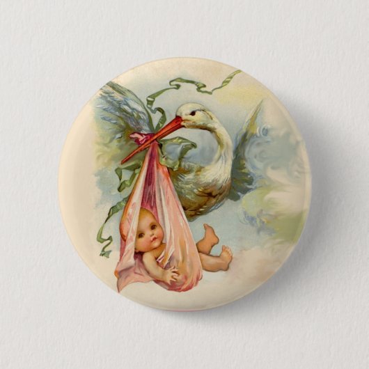 STORK GIRL BABY SHOWER PINK RONDE BUTTON 5,7 CM (Voorkant)