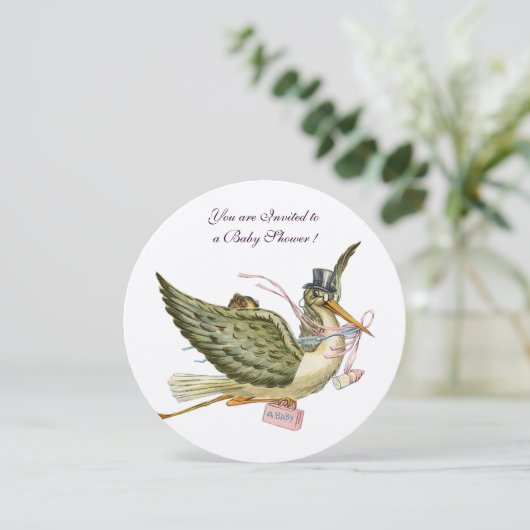 STORK GIRL BABY SHOWER Pink White Champagne Kaart (Staand voorkant)