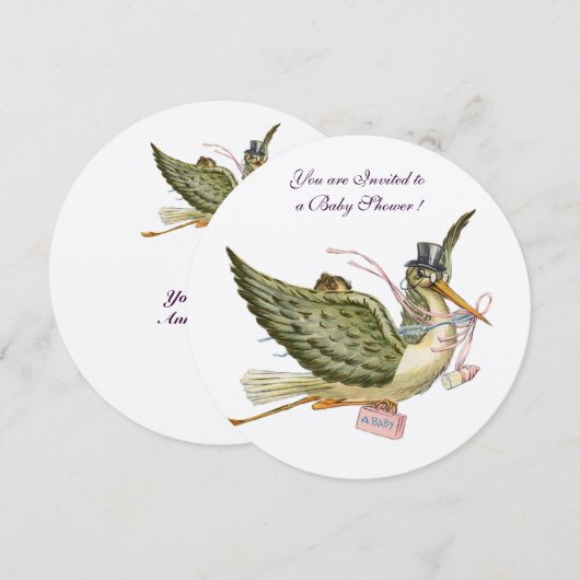 STORK GIRL BABY SHOWER Pink White Champagne Kaart (Voorkant / Achterkant)