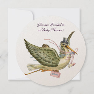 STORK GIRL BABY SHOWER Pink White Champagne Kaart