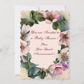 STORK GIRL BABY SHOWER, PINK WILD ROZEN MONOGRAM KAART (Achterkant)